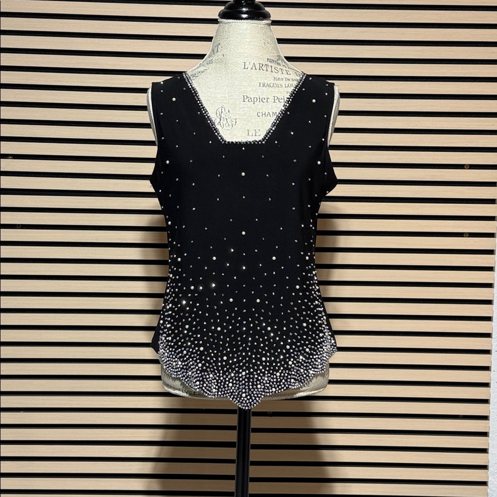 MSK Black Tank Top with Pearl Details